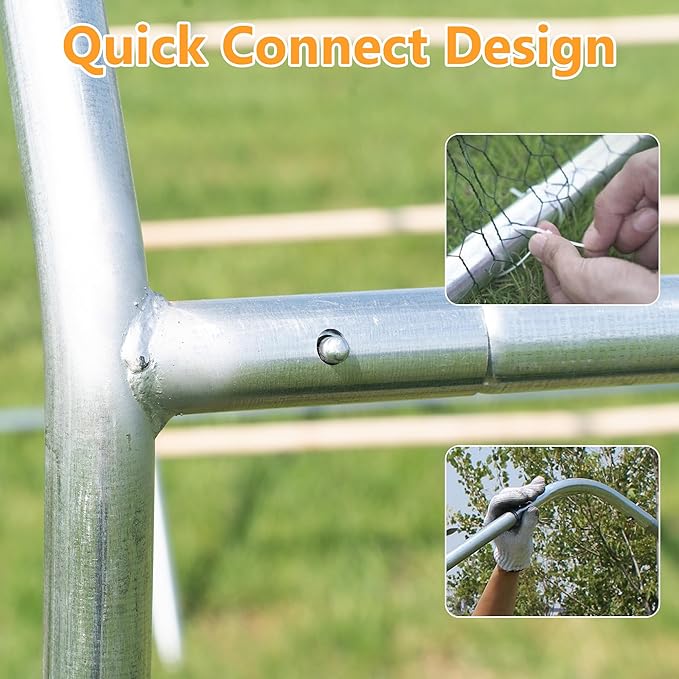HITTITE Large Metal Chicken Coop with Run, 19.19 x 9.84 x 6.23 ft Walk in Poultry Cage Chicken Run Pen, Dome Roof Outdoor Chicken Runs for Yard with Waterproof & Anti-UV Cover