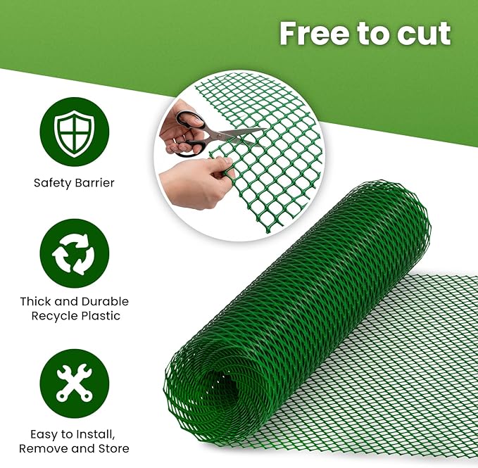 DoCred Plastic Fence with Stakes, 39.4in x 82ft Portable Poultry Fencing Net Mesh for Chickens & Dog, Temporary Gardening Fence Pet Barrier for Backyards, Vegetable Gardens, Lawn & Outdoor Decoration