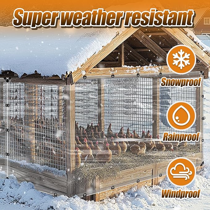 6.6x13ft Chicken Coop Covers Accessories for Winter - Easy to Install Waterproof Chicken Run Tarp with Elastic Cords & Rope