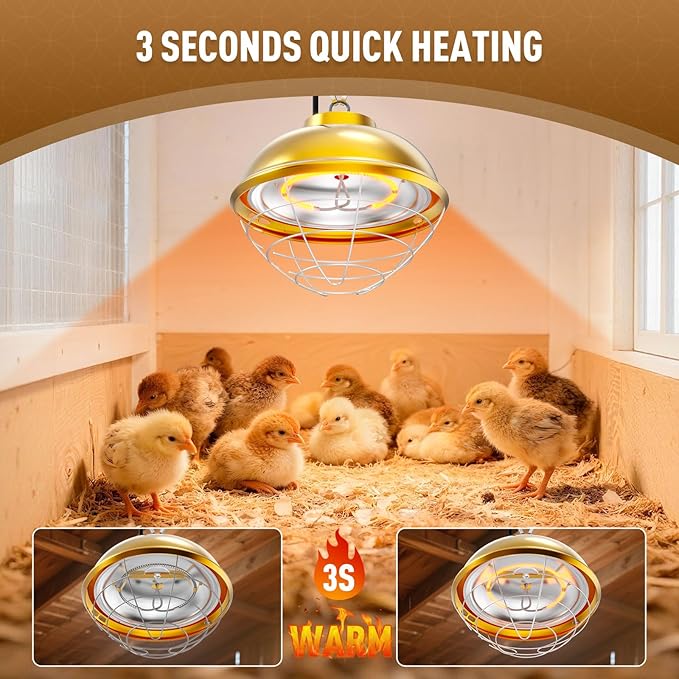 300 Watt Heat Lamp for Chicken Coop, Hanging Chicken Coop Heater, Carbon Fiber Bulb Waterproof Coop Heater with 2 Heating Levels, Chicken Warmer Lamp for Indoor Poultry Pet House Livestock Greenhouse