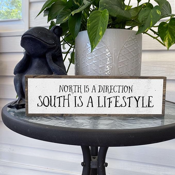 Wood & Metal Southern Sign – Weatherproof Indoor Outdoor Wall Decor – Rustic Charm with "North Is A Direction South Is A Lifestyle" – Gift-Wrapped & Ready to Give