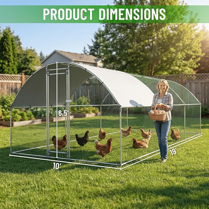 Large Metal Chicken Coop with Run, Walk-in Dome Roof Poultry Cage with Waterproof & Anti-UV Cover for Yard for Ducks & Rabbits