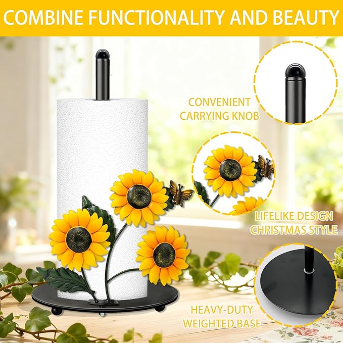 Sunflower Paper Towel Holder, Sunflower Decor for Countertop Cute Vintage Home Table, Housewarming Birthday Gifts for Sunshine