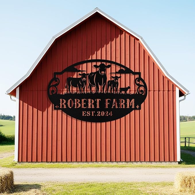 Personalized Farm Cow Calf Signs, Custom Ranch Sign, Customized Farm Metal Signs Outdoor, Custom Large Hanging Family Name Cow Sign for Farms, Ranch, Barn, Farmhouse