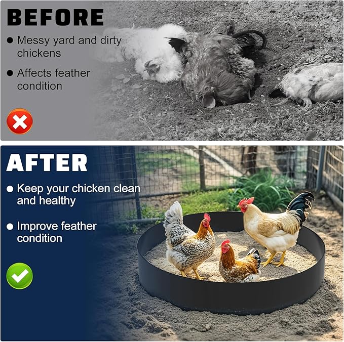 Chicken Dust Bath Tub,25"D x 5 5/8"H Adjustable Chicken Dust Bath,Bottomless Design Dust Bath for Chickens,Chicken Coop Cleaner Container for Farms, Chicken Coops,Lawn,Chicken Coop Accessories