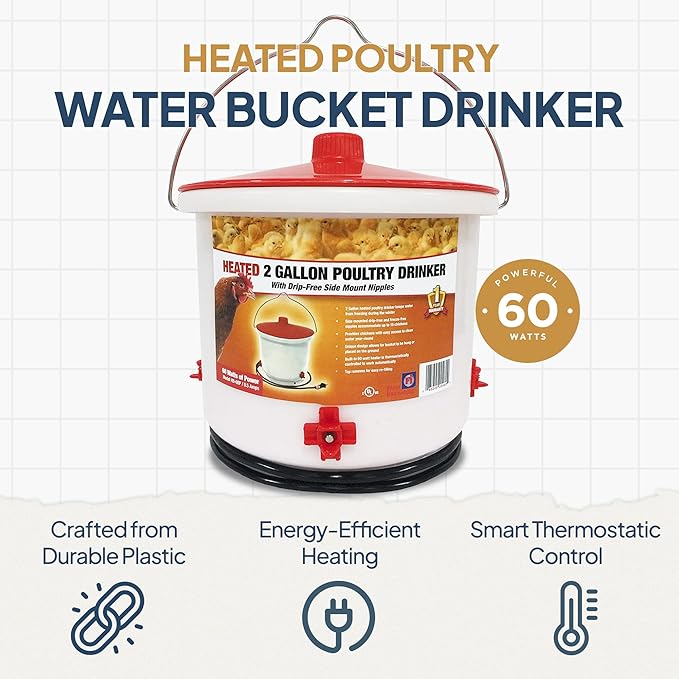 Farm Innovators 3 Pack Heated Chicken Waterer, Poultry Drinker Bucket, 2 Gallon