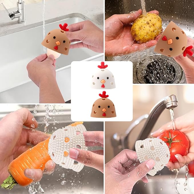 Egg Scrubber for Fresh Eggs, Egg Cleaning Brush, Reusable Cleaning Tools for Fresh Egg Washer, Reusable Egg Cleaner Kit (2 Pack, White, Brown)