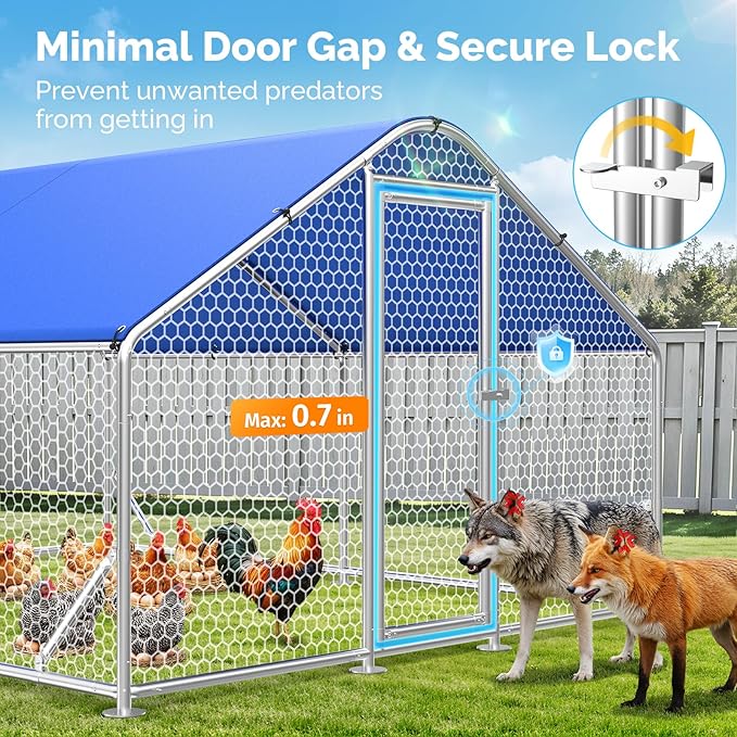 Large Metal Chicken Coop with Hexagonal Chicken Wire, Chicken Coop Run Pen for Yard with Waterproof Cover, Outdoor Large Walk-in Chicken Coops for 20 Chickens Duck Pen House Cage Run