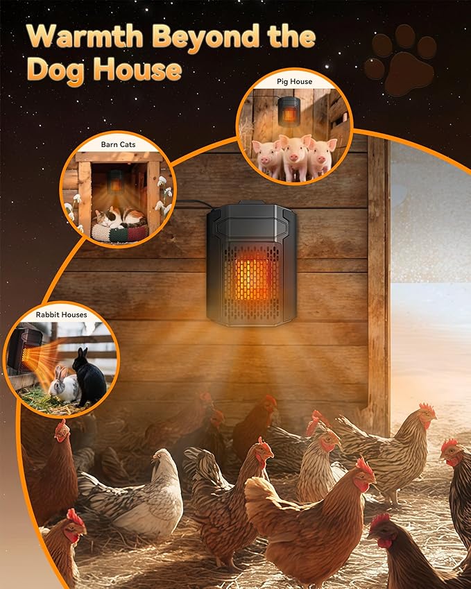 Dog House Heater with Thermostat & Smart APP WIFI Remote, 500W Fast Dog House Heaters Outdoor Doghouse, Chicken Coop, Pig Cat House, 41℉-113℉ Adjustable Temp & Timer, Pet Safe Space Electric Warmer