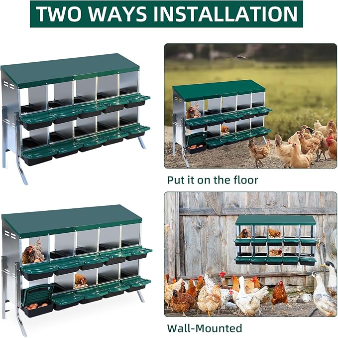 Chicken Nesting Box, 10 Compartment Roll Away Eggs Laying Boxes, Hen Nest Boxes, Cleanable Pull Out Hen Roosting Boxes