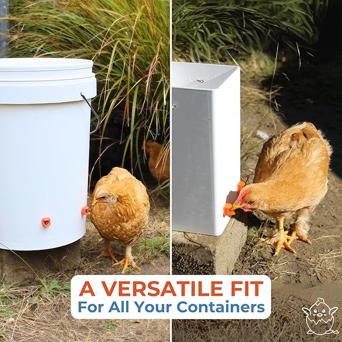Lil'Clucker Horizontal Chicken Waterer Nipples, Pack of 15 Chicken Nipple Waterer with Drill Bits, Easy Install Automatic Chicken Waterer System, No Leak Chicken Water Feeder, Poultry Waterer - Orange
