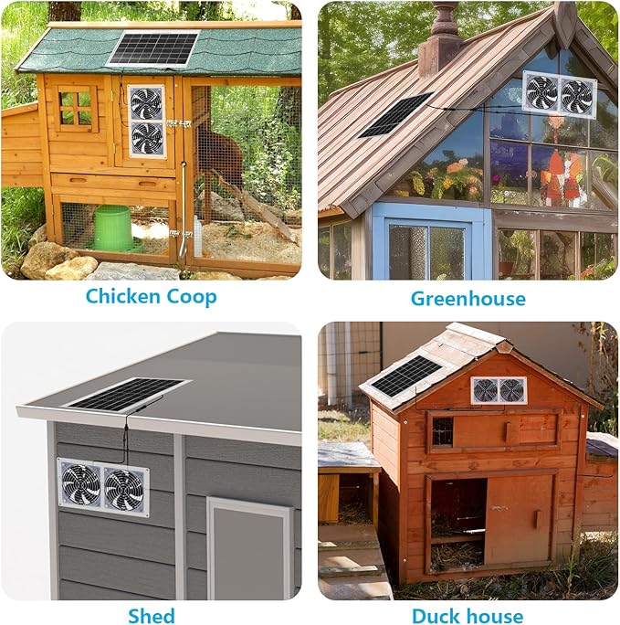 1 Set Solar Fan for Greenhouse, 10 W Solar Panel Fan Kit with Bracket Waterproof Solar Exhaust Fan Solar Dual Fan for Intake or Exhaust Air for Attic, Shed, Barn, Chicken Coop, Dog House