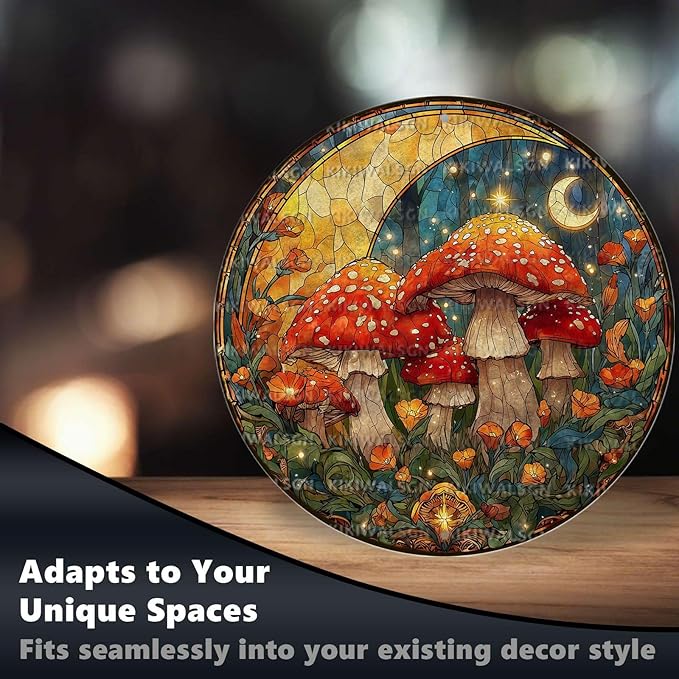 Vintage Mushroom Round Metal Sign Retro Tin Sign Nostalgic Rustic Wall Decor Decorations for Home Bedroom Living Room Cafe Bar Kitchen Yard Fence Door Outside Farmhouse 12 * 12 In