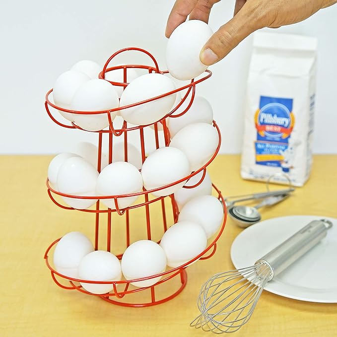 Egg Skelter Deluxe – Modern Spiraling Dispenser Rack, Red, Stylish Kitchen Storage for Eggs