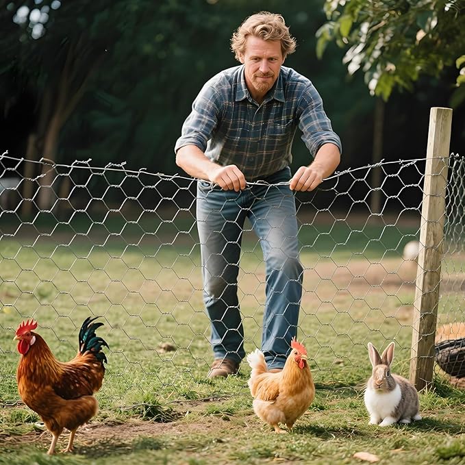 Chicken Wire, 13.7 in x 50 ft Garden Fence, Wire Mesh, Chicken Wires Fencing, Mesh Hexagonal Galvanized Metal Poultry Netting for Chicken Coop Rabbit Dogs Barrier (13.7 in x 50 ft)