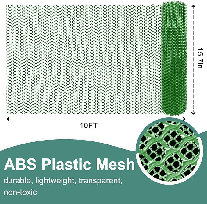 Chicken Plastic Wire Fencing Mesh - Heavy-Duty Plastic Chicken Black Wire Fence Mesh for Gardening, Barrier Netting, Poultry Dogs Rabbit Fencing (Green, 15.7IN x 10FT)
