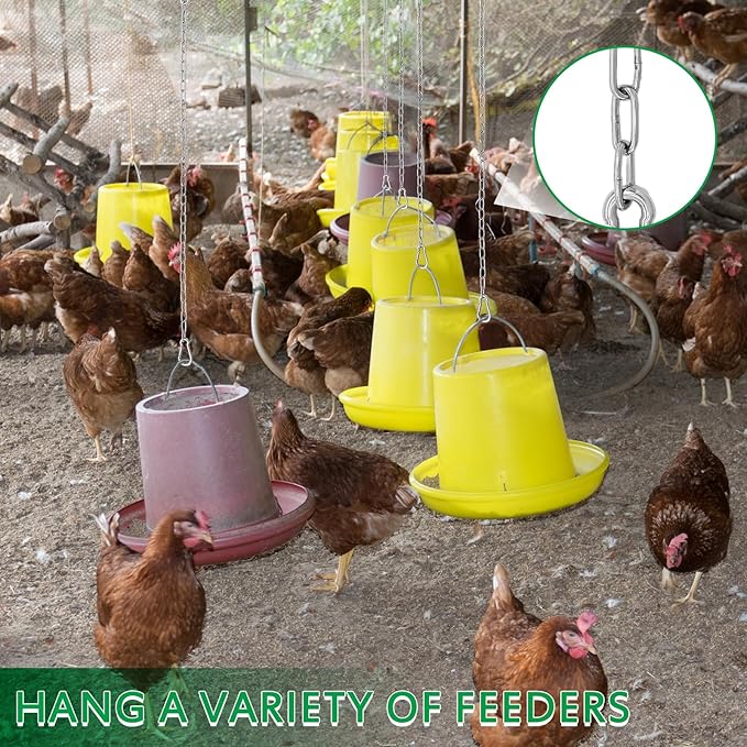 2 Pack 5 Ft Hanging Chain with 4 Chain Hooks 8 Chicken Coop Signs for Chicken Feeders, Stainless Steel Metal Small Chain For Chiken Bird Coop Accessories Feeders Waterer Plant Hooks Hold Up 13 Lbs