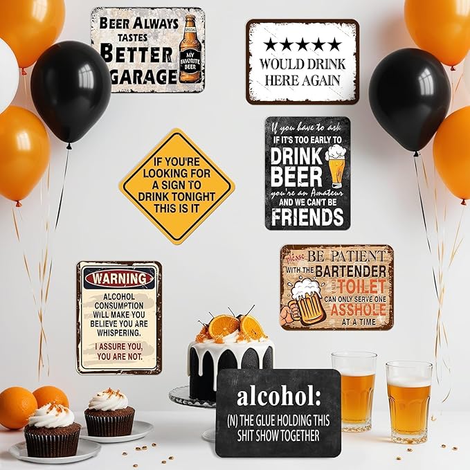 WERNNSAl Beer Party Decorations - 9 PCS Vintage Beer Birthday Decorations for Men Women Cheers and Beers Party Decorations Funny Alcohol Party Signs for Home Bar Man Cave Wall Decor