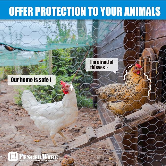 Fencer Wire Poultry Netting Fence, 20 Gauge Galvanized Hexagonal Chicken Wire Fence, 1-Inch Mesh Opening Size (4 ft. x 50 ft.)