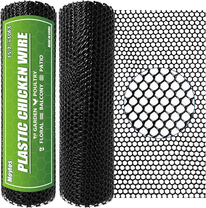 15.7IN x 20FT Black Plastic Chicken Wire Mesh Roll, 500GSM Heavy Duty Hexagonal Fencing - Garden Netting for Poultry, Dog Rabbit Barrier, Floral Craft Wire, Easy to Cut Durable Mesh Fencing