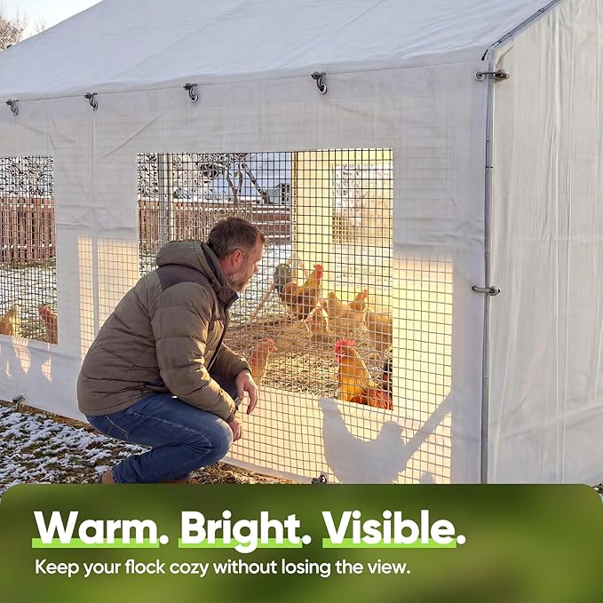 Quictent 12x4 FT Chicken Coop Cover Heavy Duty Winter Wrap with Window, Waterproof Chicken Run Tarp, Windproof Insulation Shield, 32 Ball Bungees (Side Panels, 2 Packs)
