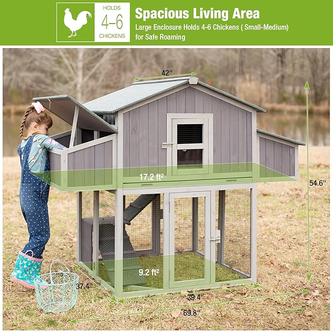 GUTINNEEN Chicken Coop Foldable Hen House Large Poultry Cage with Nesting Box and Run for 4-6 Chickens 26ft²-Super Easy to Assemble