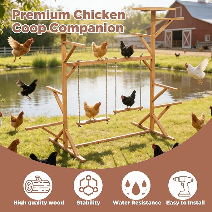 Chicken Roosting Bars with Ladder & 2 Swings, Wooden Chicken Coop Roosting Perch for Run, Perfect for Multiple Chicks, Backyard Coop & Farm Use