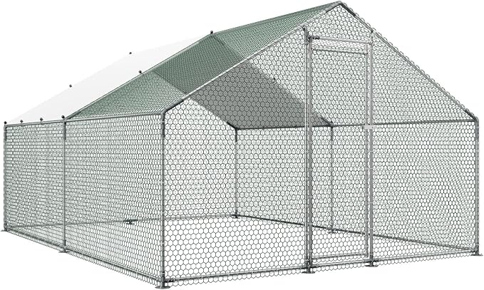 VEVOR Large Metal Chicken Coop, 9.8x13.1x6.5 ft Large Walk in Chicken Runs for Yard with Cover, Hen House Enclosure with Security Lock, Outdoor Duck Rabbit Cage Poultry Pen for Backyard, Farm, Yard