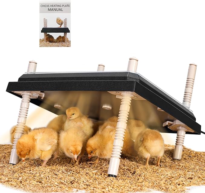 Brooder Heating Plate for Chicks Adjustable: with Bonus 12x12 Warmer with Easy- Cleaning Plate 22W Poultry Coop Heater for 15 Baby Chicks