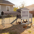 Mobile Chicken Coop with Run, Large Outdoor Wooden Poultry Cage Hen House with Wheels, Nesting Box, Pull-Out Tray, Waterproof Roof, Grey, 79.1" L x 25.2" W x 43.6" H, for 4-6 Chickens