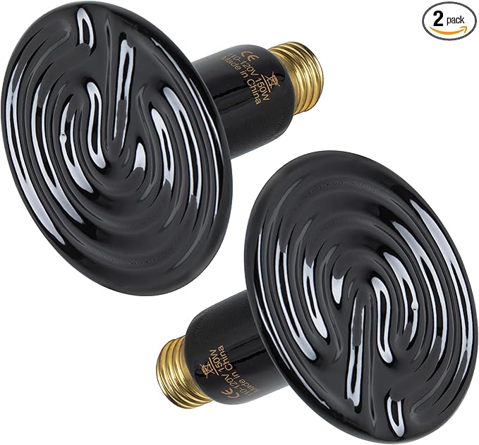 HealSmart 150W Reptile Heat Lamp Ceramic Heat Emitter, No Light Emitting Heat Bulbs, Suitable for Snake/Lizard/Spider, Plant Growth and Incubating Chicken, 2-Pack