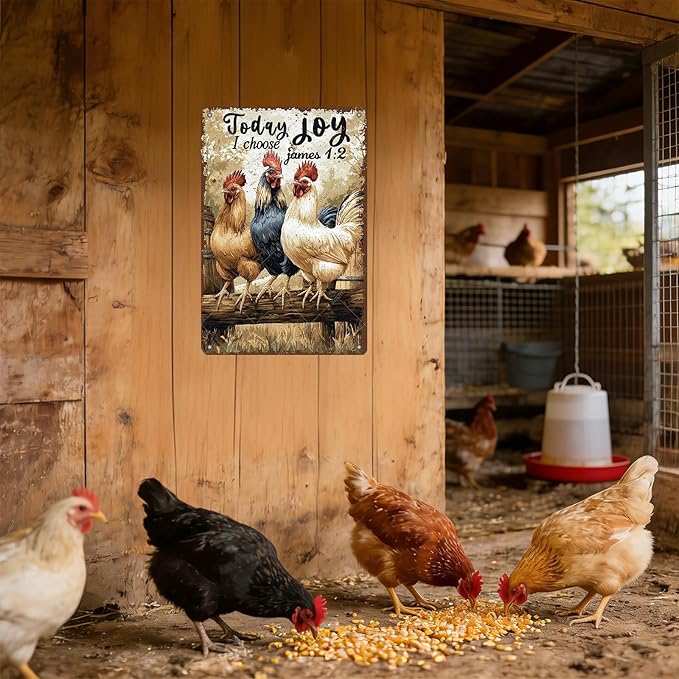 Funny Chicken Farm Animal Tin Sign Retro Metal Wall Decor Vintage Today I Choose Joy Wall Art Poster for Home Outdoor Garden Chicken Coop Farm Decor Gift 16x12 Inch