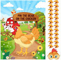 Faccito Farm Animal Games Pin The Beak on The Chicken Barnyard Birthday Party Decorations Farm Poster Games with 24 Stickers Eye Mask for Kids Family School Activities Birthday Party Decor Supplies