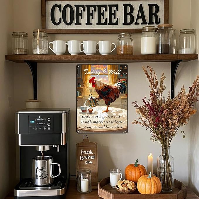 Chicken Metal Signs Rooster Kitchen Wall Decor Today I Will Pry More Worry Less Metal Sign Poster 12x16 Inch Funny Chicken Coop Accessories Rooster Home Garden Farm Yard Decor