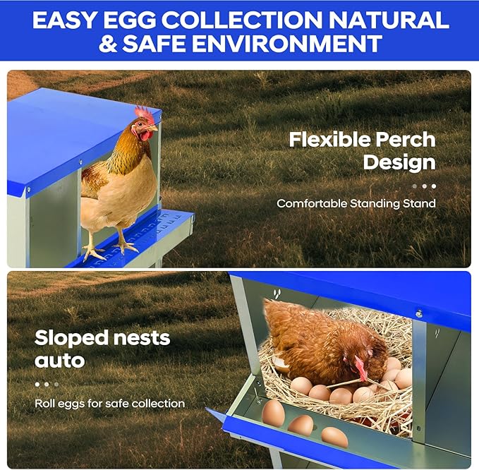 GarveeLife Chicken Nesting Box, 6 Compartments Nesting Box for Chickens, Two-Tier Galvanized Steel Chicken Egg Laying Box with Large Vented Holes Wall Mounting for Easy Egg Collection