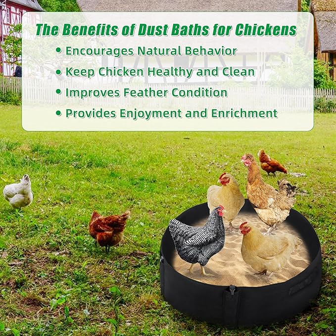 Chicken Dust Bath Tub Dust Bath for Chickens Chicken Coop Cleaner Container with 4 Ground Stakes Chicken Coop Accessory for Farms