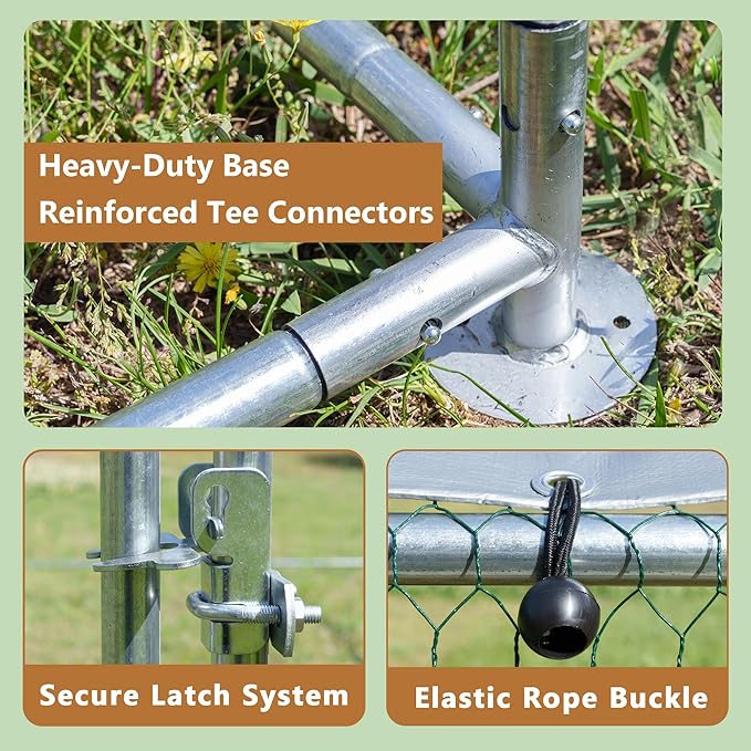 Large Metal Chicken Coop Run, 12.8x9.8x6.2 ft Chicken Runs for Yard with Cover, Walk-in Chicken Pen for 12–18 Hens, Anti-Rust Poultry Cage with Stable Wind-Resistant Dome Roof Design
