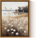 InSimSea Framed Canvas Wall Art for Living Room Fall Landscape Wall Decor Meadow with Flowers Vintage Paintings Classical Wildflower Field Scene Boho Floral Pictures Decor for Bathroom Bedroom 8x10in