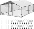 13x10 FT Walk in Chicken Coop, Functional Split Door Metal Chicken Coop Run with Hardware Cloth & Cover, Heavy Duty Duck Pen with Galvanized Frame, Large Animal Run for Chicken, Duck, Goat