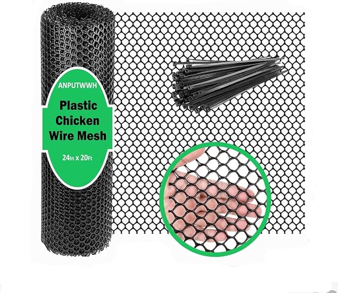 Upgraded Plastic Chicken Wire Fence Mesh(24INx20FT) - Black/Green/White Colors 0.3" Openings,for Garden Net, Poultry Fencing, Chicken Wire Frame,Animal Cage Fence,Floral Netting(Black)