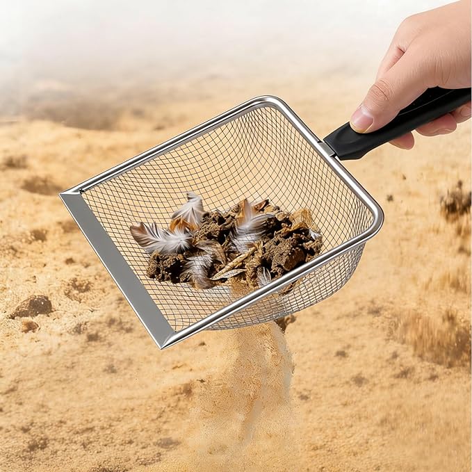 2 Pack Chicken Poop Scooper for Coop, Mesh Sifting Shovel with 3.8mm & 5mm Holes, 5.5" Metal Chicken Coop Rake and Scoop Cleaning Tool, Scooper Shovel for Sifting Sand, Litter, Chicken Supplies (5.5")