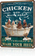 Funny Chicken Bathroom Sign Chicken Coop Metal Decor Wash Your Feets Tin Signs Vintage Wall Art For Home Restroom Washroom Cafe Indoor Kitchen Toilet Farmhouse Bar 16 * 12 In