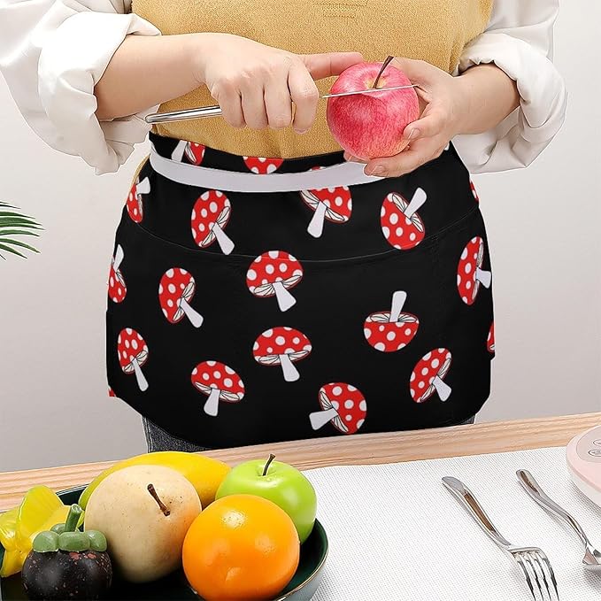 Unisex Apron for Cooking Server Waitress Half Waist Apron with 3 Pockets