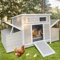 Chicken Coop, 58" Wooden Chicken Coop with 2 Sides Large Nesting Boxes for 4-6 Chickens, Poultry Hutch Rabbit Cage with No-Slip Ramp & Pull-Out Tray for Outdoor Farm Yard (White Grey)