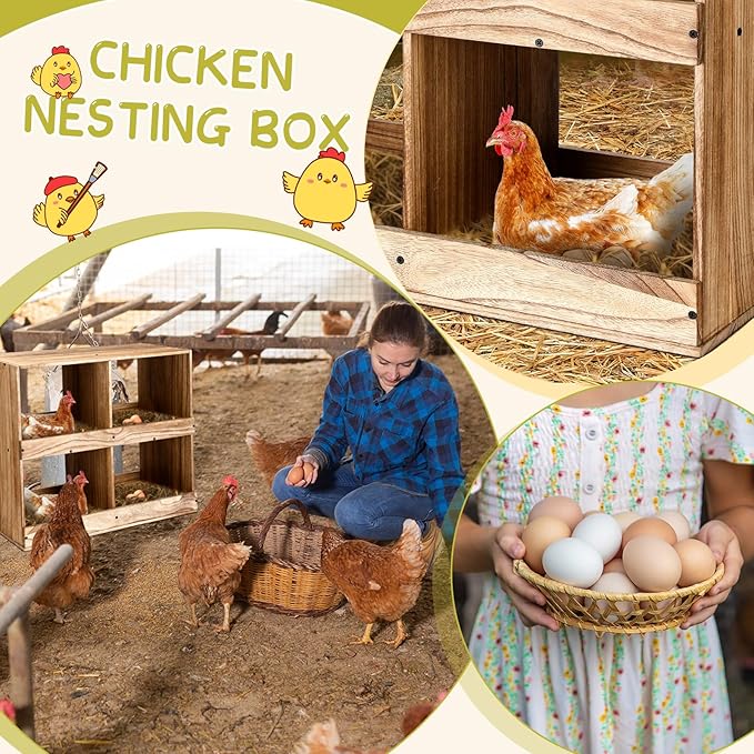 Chicken Nesting Boxes 4 Compartment Wooden Chicken Laying Boxes for Hens Ducks Poultry Easy Egg Collection