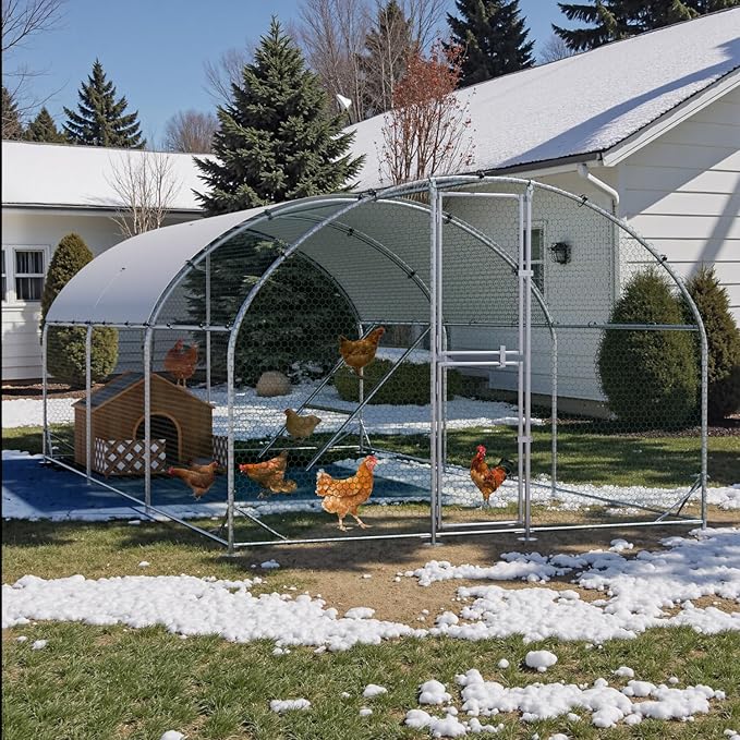 Large Metal Chicken Coop, 10x20x6.5FT Chicken Runs for Yard with Cover and Roosting Perch, Split Doors Walk in Chicken Coop