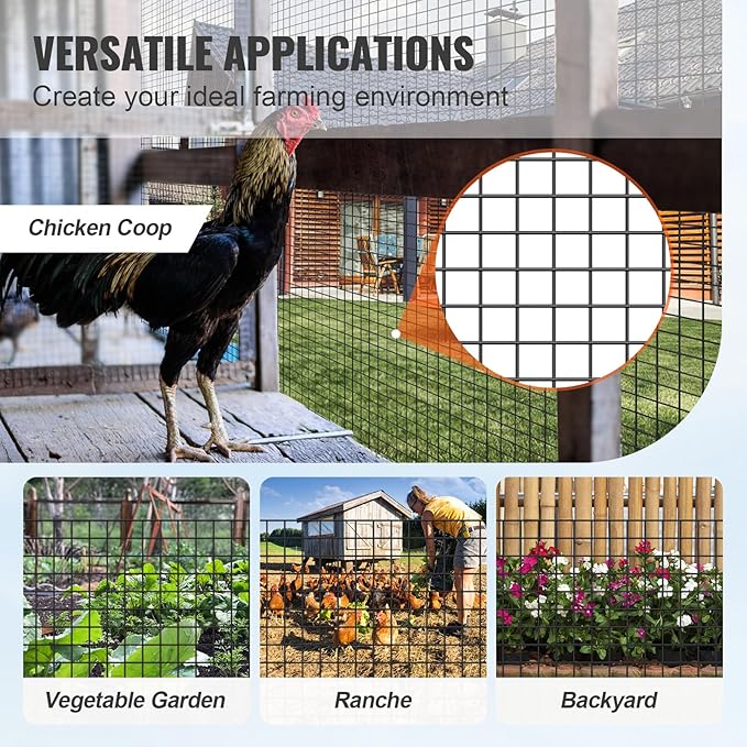 VEVOR Hardware Cloth, 48'' x 100' 1/2inch Galvanized Wire Mesh Roll, 19 Gauge Chicken Wire Fencing Roll, Vinyl Coating Metal Wire Mesh for Chicken Coop Barrier, Rabbit Snake Fences, Poultry Enclosures