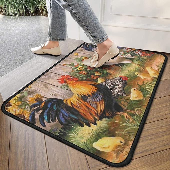Roszwtit Farmhouse Kitchen Rugs and Mats, Farm Rooster Door Mat, Seasonal Washable Non-Slip Floor Mats for Home Kitchen Decor 30x17 Inch