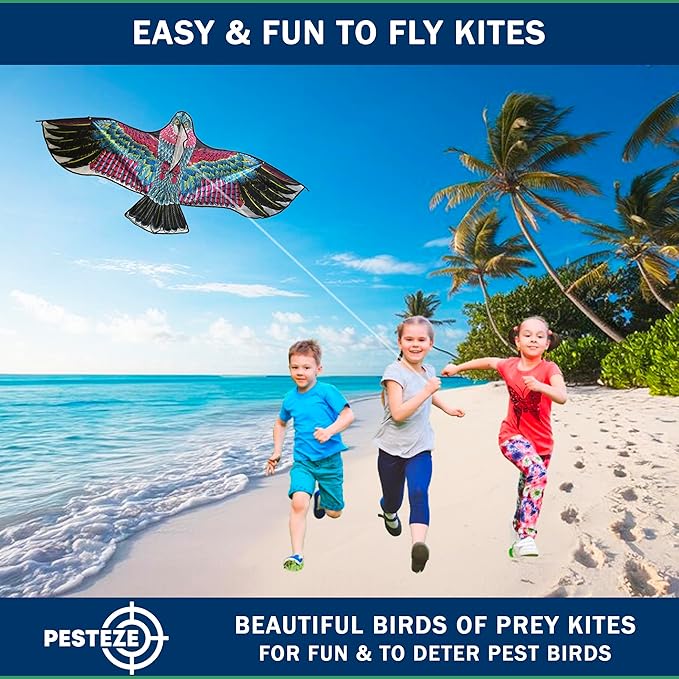 PESTEZE USA Red Eagle Kite 60x28 Inch. EZ to Fly Fun. Provides Humane Bird Deterrence in Yards & Farms. Protects Vegetables, Fruits & Crops from Pest Birds & Critters