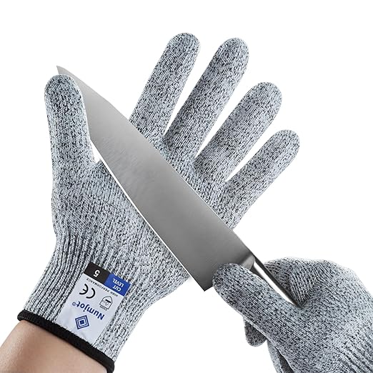 Cutting Gloves,1 Pairs Food Grade Level 5 Protection, Safety Kitchen Cut Gloves for Oyster Shucking, Fish Fillet Processing, Mandolin Slicing, Meat Cutting and Wood Carving(Gray-Large)